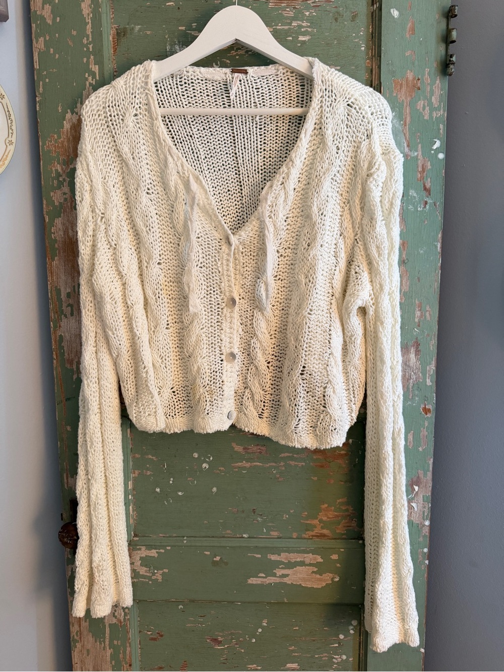 Free People White Cable Knit Cardigan Sweater – Size Medium